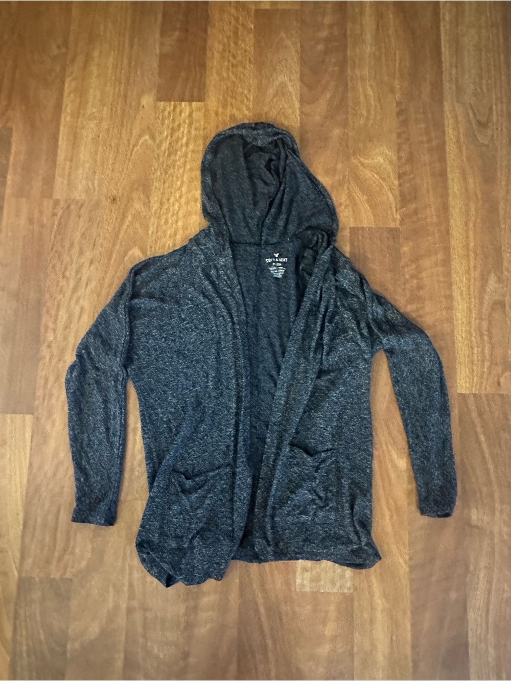 Women’s American Eagle Hooded Open-Front Cardigan - Charcoal Heather